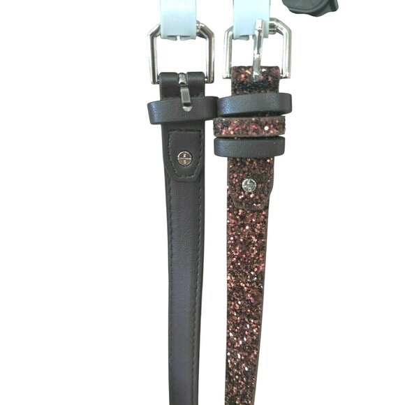 Kenneth Cole Reaction Set of 2 Women’s Skinny Belts, chocolate/ shimmer - Picture 1 of 12